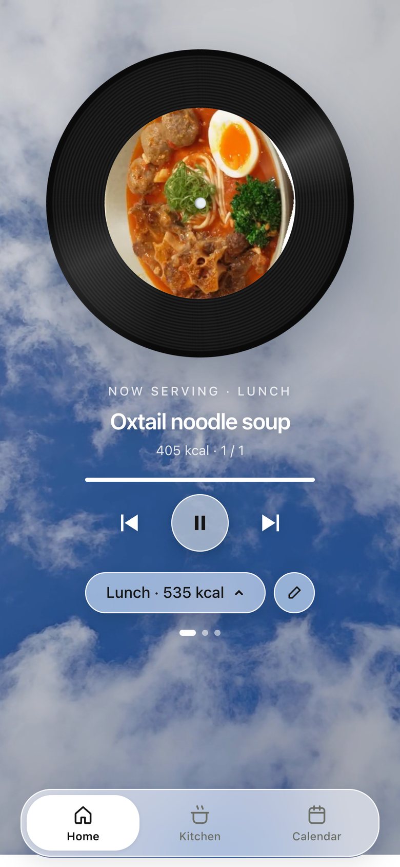 Now serving · Receipt, version 2: "Let's eat" became "Now serving ▶", with a caption on the turntable.