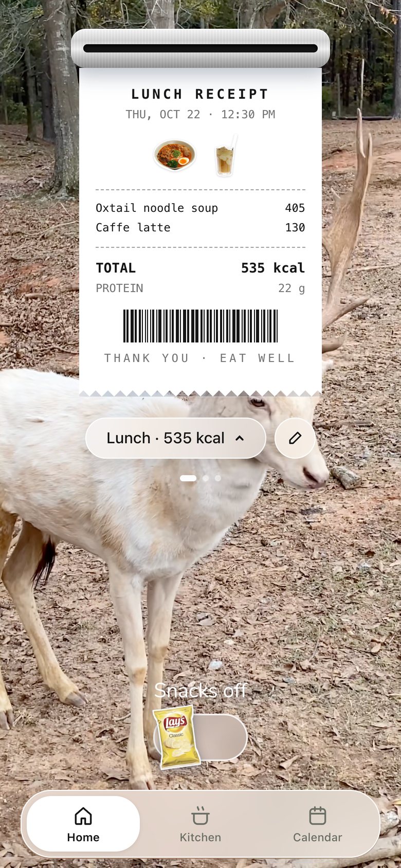 Now serving · Receipt, version 3: The record is replaced by a receipt printing out of a steel slot.