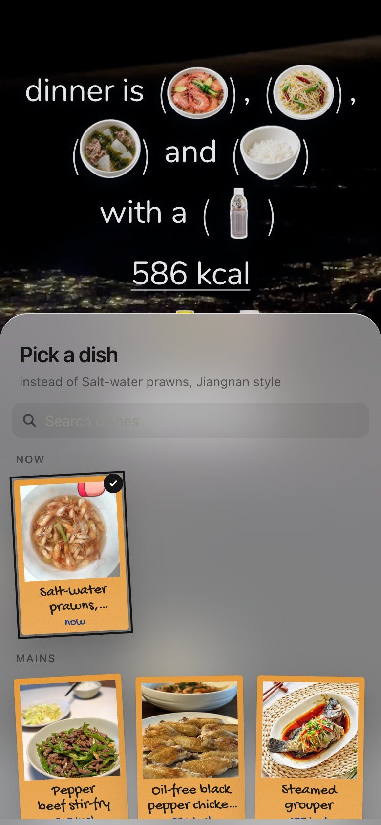 Pick a dish · Edit the meal, now